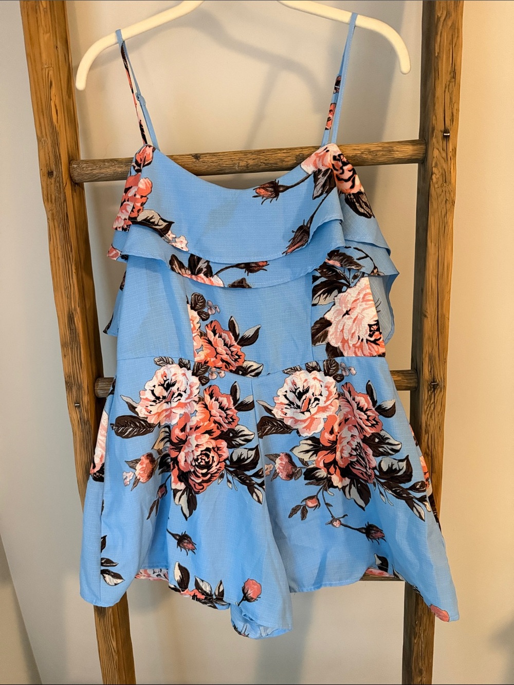 Charlotte Russe Blue Floral Ruffle Romper